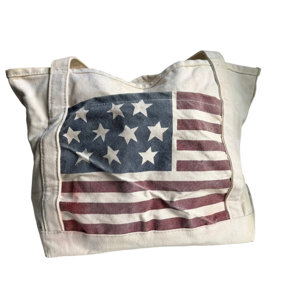 The J. Peterman Co Canvas Tote American Flag Patriotic Bag Broken-in Distressed